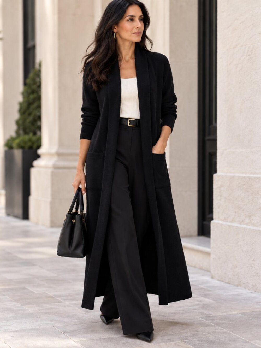 MAXSPORT Long Open Front Duster Cardigan Sweater Coat Black S NWT